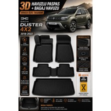 PINUKS Dacıa Duster 4x2 2018 Model Uyumlu 3D Araca Özel Havuzlu Paspas+Bagaj Havuzu Birebir Uyum-Hediyeli