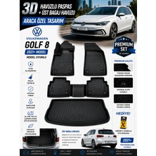 PINUKS Volkswagen Golf 8 Üst 2023 Model Uyumlu 3D Araca Özel Havuzlu Paspas+Bagaj Havuzu Birebir Uyum-Hediyeli