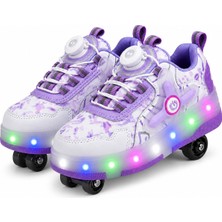 Helinaria Işıklı Patenli Çocuk Ayakkabısı 4 Tekerlekli LED Sneaker Kız Erkek Günlük Spor Ayakkabı – 3 Hediyeli