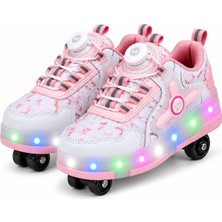 Helinaria Işıklı Patenli Çocuk Ayakkabısı 4 Tekerlekli LED Sneaker Kız Erkek Günlük Spor Ayakkabı – 3 Hediyeli