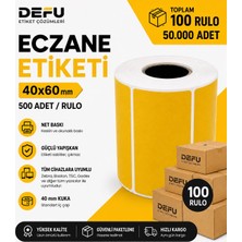 Defu 40X60 mm Termal Sarı Eczane Etiketi 500 Adetlik Rulolar 100 Rulo 50.000 Adet 40MM Kuka