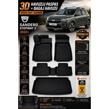 PINUKS Dacıa Sandero Stepway 3 2020+ Model Uyumlu 3D Araca Özel Havuzlu Paspas+Bagaj Havuzu Birebir Uyum-Hediyeli