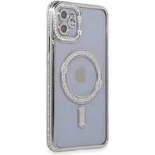 Csmo-Tex Newface  Iphone 11 Kılıf Joke Simli Magneticsafe Kılıf - Gümüş