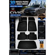 PINUKS Honda Civic 2021 Model Uyumlu 3D Araca Özel Havuzlu Paspas+Bagaj Havuzu Birebir Uyum-Hediyeli