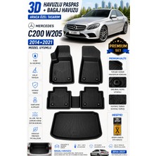 PINUKS Mercedes C200 W205 2020 Model Uyumlu 3D Araca Özel Havuzlu Paspas+Bagaj Havuzu Birebir Uyum-Hediyeli