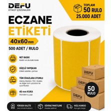 Defu 40X60 mm Termal Sarı Eczane Etiketi 500 Adetlik Rulolar 50 Rulo 25.000 Adet 40MM Kuka