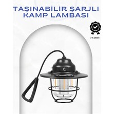 Uravas Store Geometrik Tasarımlı Vintage Kamp Lambası – Type-C Şarj, Ayarlanabilir Parlaklık