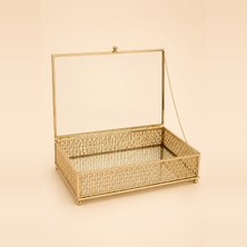 Mis Kitchen Gold Cam Kapaklı Metal Takı Kutusu | Aynalı Mücevher Saklama ve Takı Düzenleyici Organizer