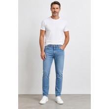 Bihan Store Erkek Slim Fit Esnek Denim Jean Pantolon Mc Clap 008-BUZ Mavisi