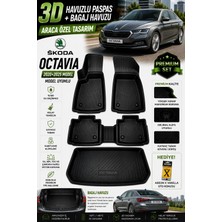 PINUKS Skoda Octavıa 2025 Model Uyumlu 3D Araca Özel Havuzlu Paspas+Bagaj Havuzu Birebir Uyum-Hediyeli