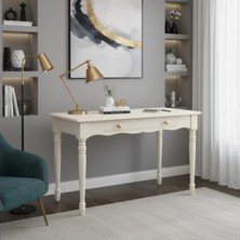 Roys Ahşap 120 cm Masif Krem Tornalı Çalışma Masası