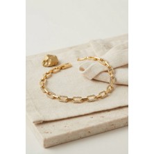 Mç Plus Gold Renk Pirinç Sıralı Kare Model Zirkon Taşlı Bileklik