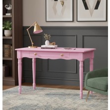 Roys Ahşap 100 cm Masif Pembe Tornalı Çalışma Masası