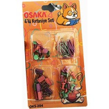 Modellino Renkli Ataç - Raptiye - Kıskaç Mandal - Harita Çivisi Seti / Osaka 4 Çeşit Masaüstü Kırtasiye Seti