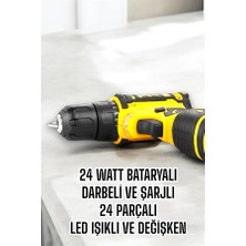 Bezos Çift Bataryalı Metal Dişli Darbeli Şarjlı Matkap Seti 24W Güç ve 24 Parça Aksesuar
