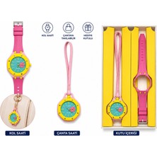 Pmr Duostyle 2'si 1 Arada Pembe Analog Kol Saati ve Çanta Saati Silikon Kordonlu Unisex
