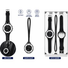 Pmr Duostyle 2'si 1 Arada Siyah Analog Kol Saati ve Çanta Saati Silikon Kordonlu Unisex