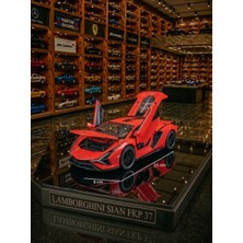 Oyuncak Sahili Lamborghını Sian Tarz Diecast Model Çekbırak Metal Araba Kapı Bagaj Kaput Açılır 15X6 cm Lamborghini Metalic Kırmızı