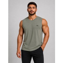 Axxel Erkek Açık Haki Bisiklet Yaka Kolsuz T-SHIRT-D690