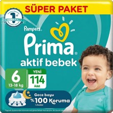 Prima 6 Beden Aktif Bebek Bezi Süper Paket 38X3 114 Adet