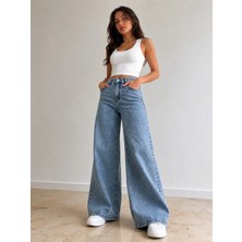 St.Poll Christian 90's Açık Mavi Palazzo Salaş Paça Süper Yüksek Bel Jean Pantolon