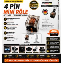 Duolight 12V 40A 4 Pin Mini Röle Çift Platin Sargılı Şeffaf Gövde Yüksek Performans Oto Röle 1 Adet