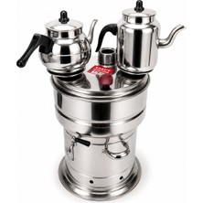 Piknik Sepetim Büyük Semaver 12 Litre Odunlu + 2 Büyük Demlik Hediyeli Kalın 0.60 Sac Kalınlık Krom Pazlanmaz Çelik (Jumbo Boy)