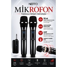 Neffo Kablosuz Karaoke Çift Mikrofon 6.35 mm Sahne Parti Aktivite Amfi Hoparlör