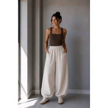Vadon 1035 Kadın %100 Pamuk Gabardin Balon Paça Lastikli Bel Pantolon Taş
