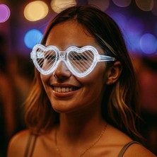 Uravas Store Beyaz LED Işıklı Kalp Gözlük – 3 Modlu Parti