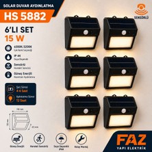 Helios HS5882 15W Solar Duvar Aydınlatma Lambası Sensörlü IP44 Güneş Enerjili Bahçe Apliği 6’lı Set 6500K/3200K