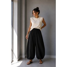 Vadon 1035 Kadın %100 Pamuk Gabardin Balon Paça Lastikli Bel Pantolon Siyah