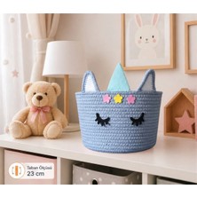 Miessa Unicorn Çocuk Odası Düzenleyici Sepet, Oyuncak Sepeti, Kulaklı Sepet, Figürlü Pamuk Sepet