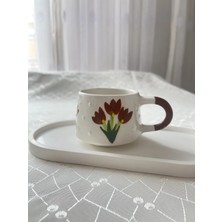 Nergis Collection Kahverengi Çiçek Detaylı Kupa Bardak Çay Kahve Fincanı 200 ml