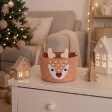 Miessa Geyikli Noel Çocuk Odası Düzenleyici Sepet, Oyuncak Sepeti, Kulaklı Sepet, Figürlü Pamuk Sepet