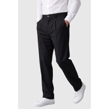 Rizzup Siyah Erkek Rahat Kalıp Tek Pileli Kumaş Pantolon Yanları Lastikli Esnek Smart Casual Pantolon 2600970