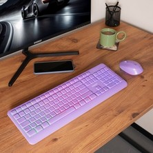Esranın Dünyası Mor Kablosuz Multimedia Klavye ve Mouse, Rainbow Aydınlatma