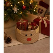 Miessa Geyikli Noel Çocuk Odası Düzenleyici Sepet, Oyuncak Sepeti, Kulaklı Sepet, Figürlü Pamuk Sepet