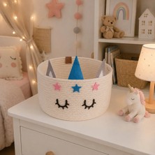 Miessa Unicorn Çocuk Odası Düzenleyici Sepet, Oyuncak Sepeti, Kulaklı Sepet, Figürlü Pamuk Sepet