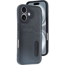 Royaleks Apple Iphone 16 Kılıf Sara Kartvizitli Deri Kılıf - Siyah