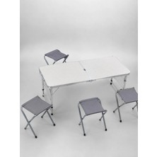 Sora Home Katlanabilir Kamp Masası ve 4 Tabure Seti Taşınabilir Alüminyum Gövdeli Piknik Masası
