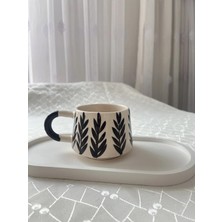 Nergis Collection Siyah Yaprak Desenli Kupa Bardak Çay Kahve Fincanı