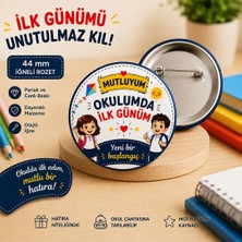 Hediye Panayırı 20 Adet Mutluyum Okulumda Ilk Günüm Rozeti | Okulun Ilk Günü Yaka Rozeti | 44 mm Metal Rozet