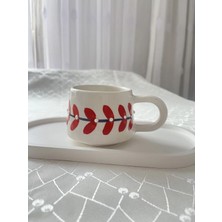Nergis Collection Kırmızı Yaprak Desenli Kupa Bardak Çay Kahve Fincanı