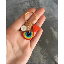 Nergis Collection Murano Gökkuşağı -Turuncu Kalp Harfli Kişiye Özel Tasarım Anahtarlık