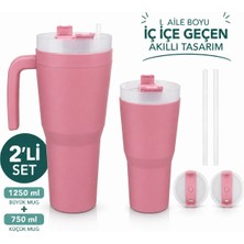 Kale Termos Kale Sippro Mug Iç Içe Geçen 2'li Pipetli Suluk Seti 1250 ml + 750 ml