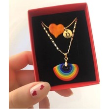 Nergis Collection Murano Gökkuşağı Kırmızı Kalp Kolye