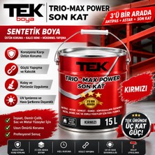 Tek Boya Trio-Max Power 3'ü Bir Arada Sentetik Çatı Sacı Boyası Kırmızı (Antipas-Astar-Son Kat) 15 Litre