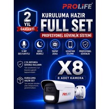Prolife 8 Li Sesli Güvenlik Kamerası 5 Mp Gece Renkli Yüz ve Araç Tanımalı Full Hd Kamera Sistemi