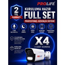 Prolife 4 Lü Sesli Güvenlik Kamerası 5 Mp Gece Renkli Yüz ve Araç Tanımalı Full Hd Kamera Sistemi